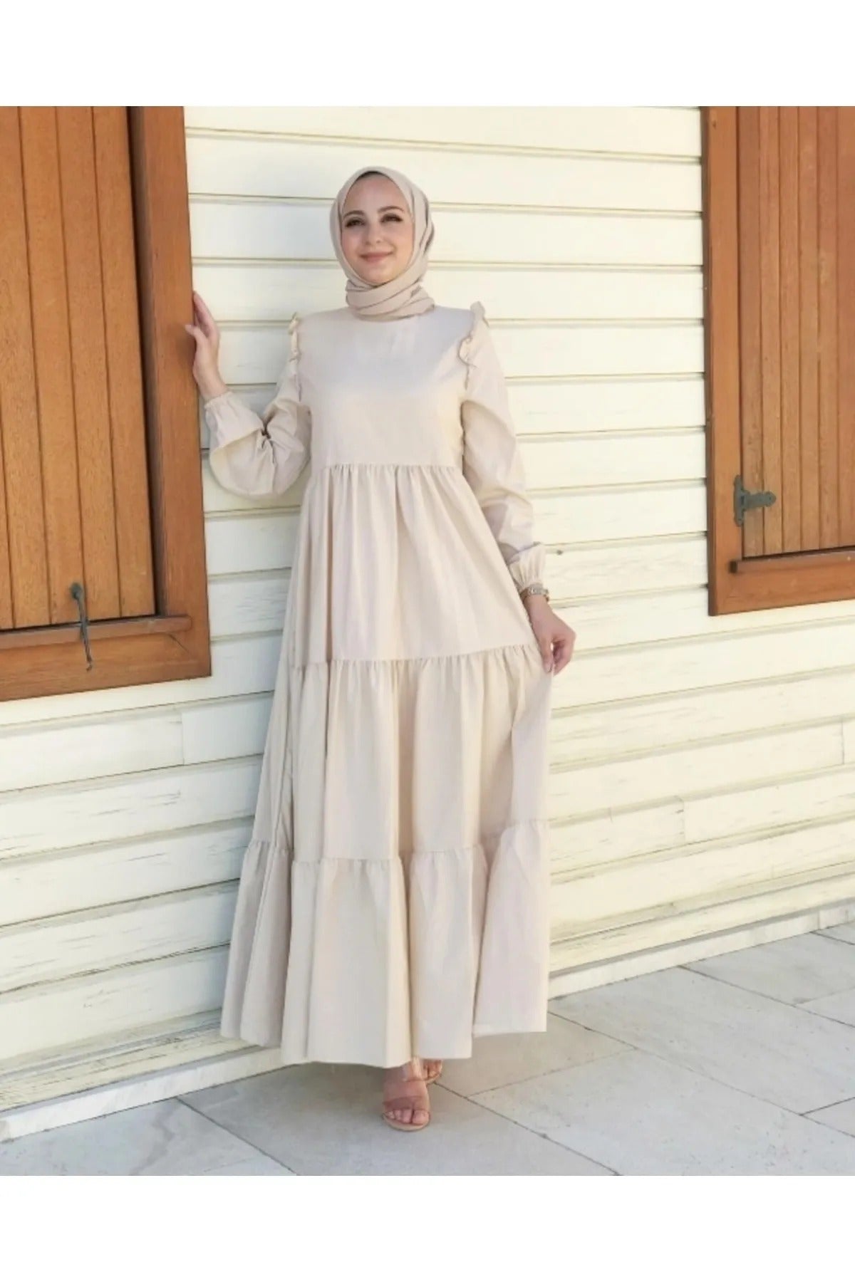 Women's Shoulder Frill Detailed Triketone Dress