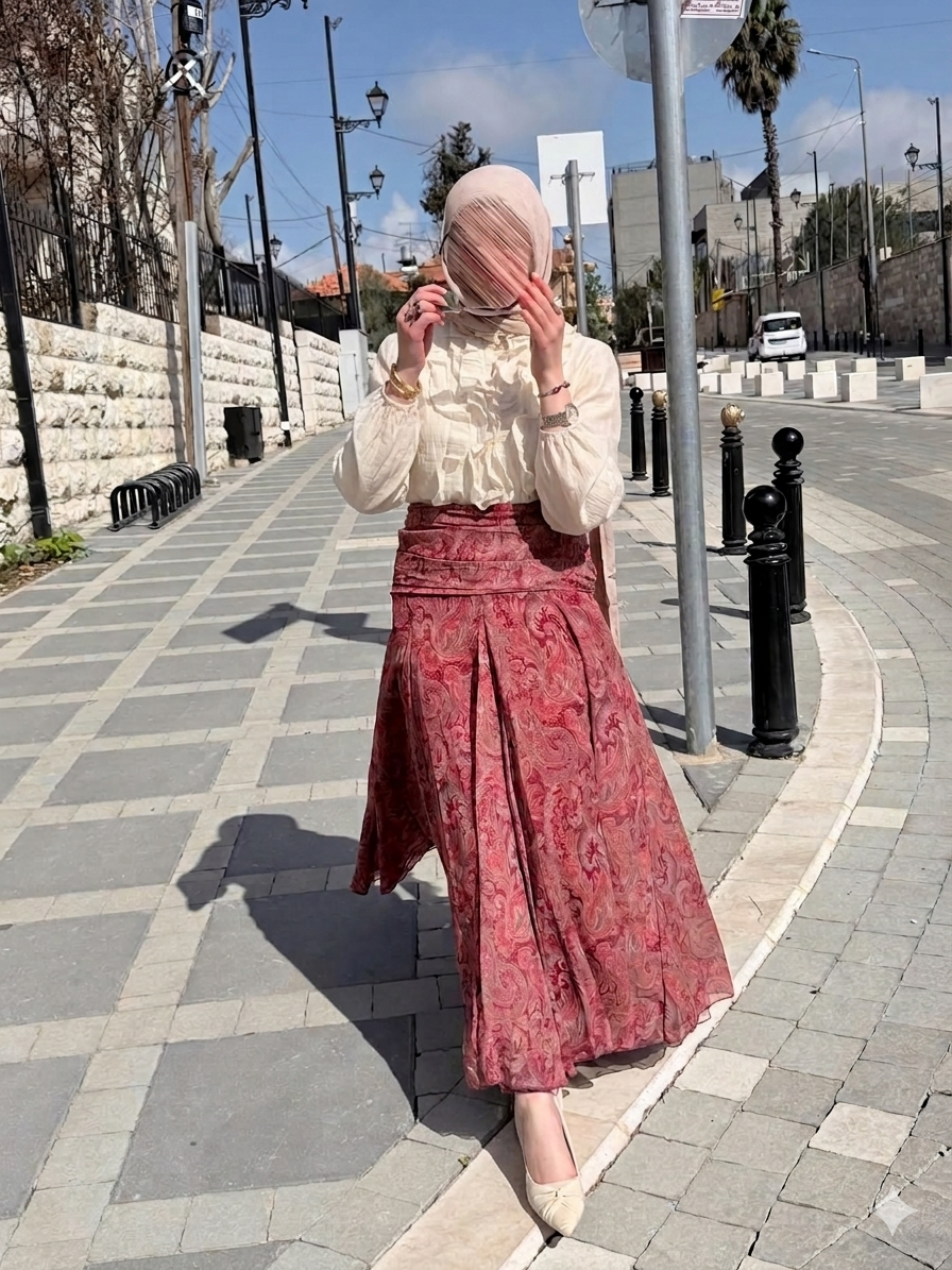 تنورة خمري منقشه