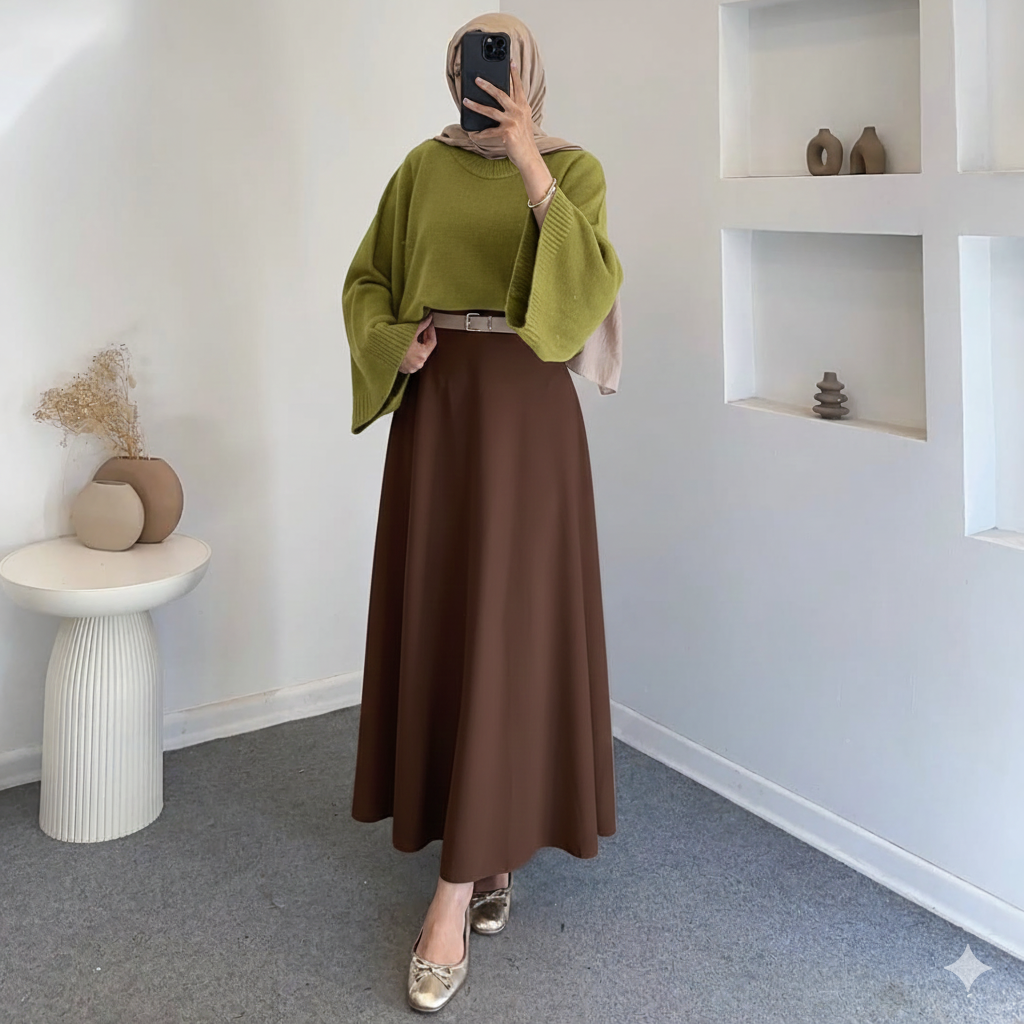 طقم كنزة صوفية مع تنورة سكوبا كلوش